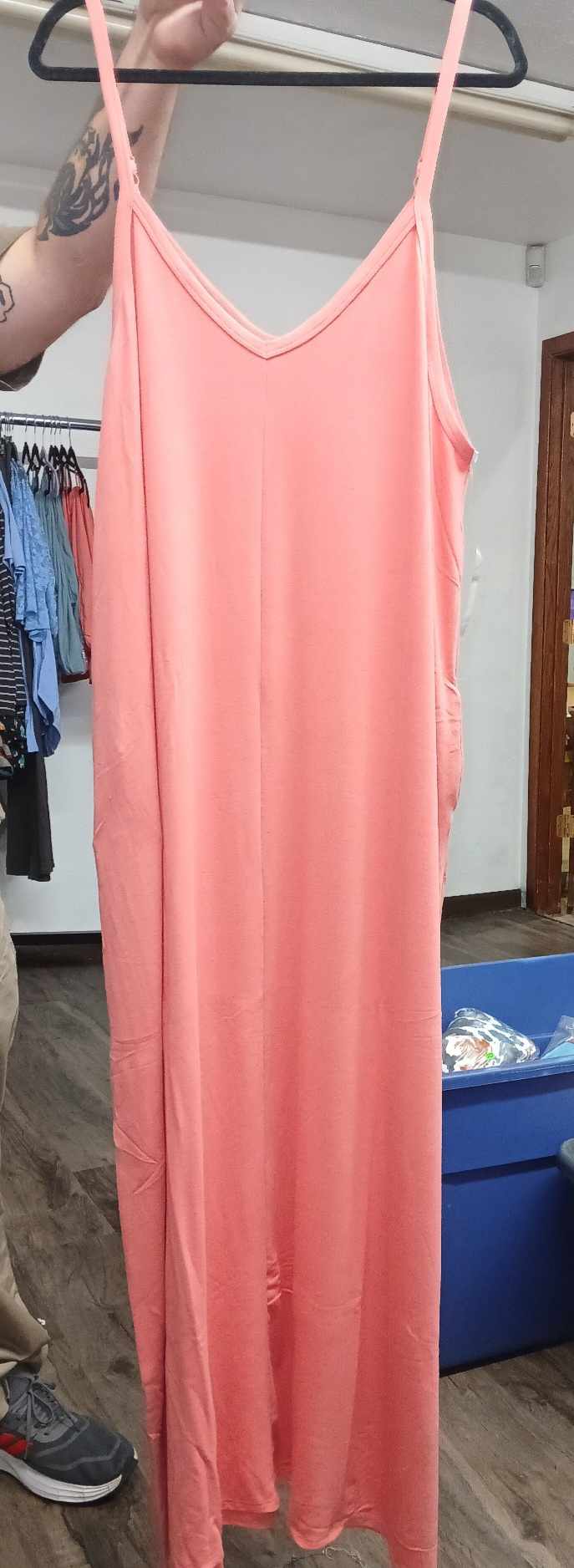 Coral Long Flowy Maxi Dress w Adjustable Straps