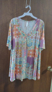 Purple Pink Orange Patchwork Design Shirt Top