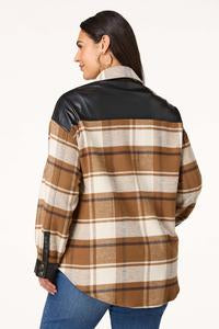 Plaid Faux Leather Shacket Jacket