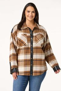 Plaid Faux Leather Shacket Jacket