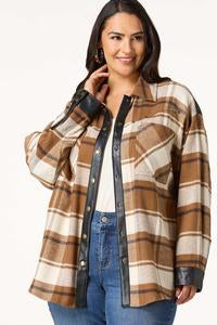 Plaid Faux Leather Shacket Jacket