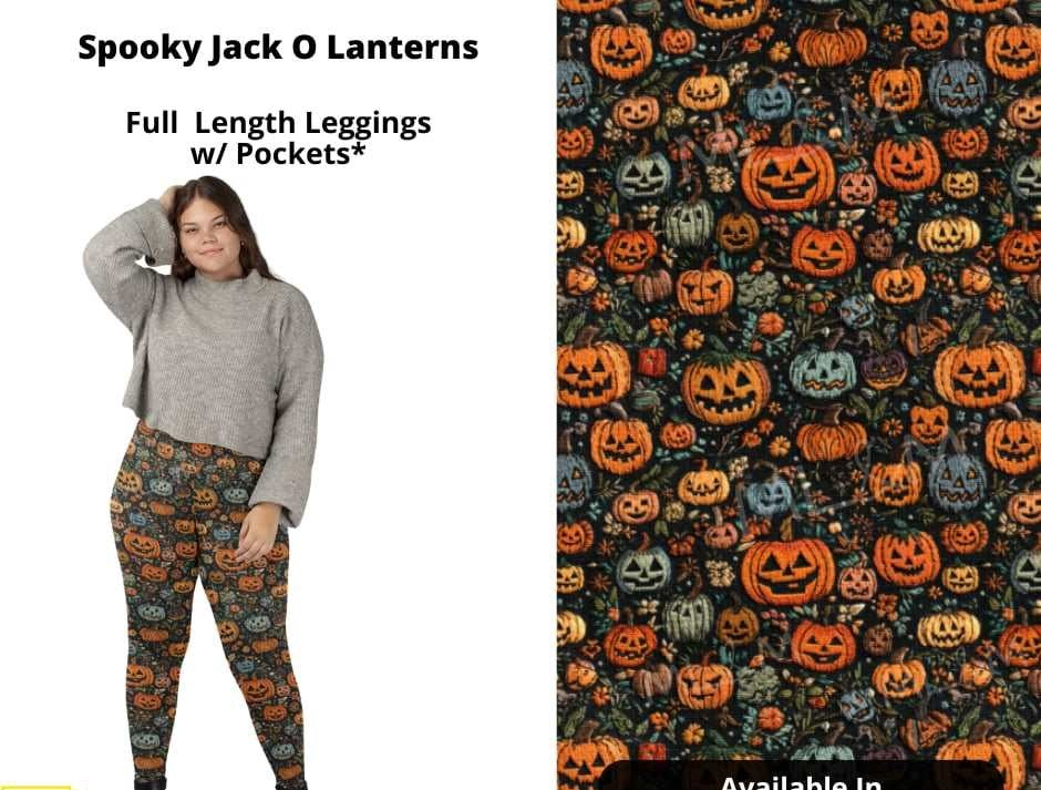 Spooky Embroidered Jack O Lantern Legging Leggings w Pockets