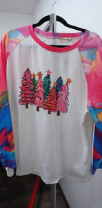 Tie Dye Christmas Tree Shirt Top