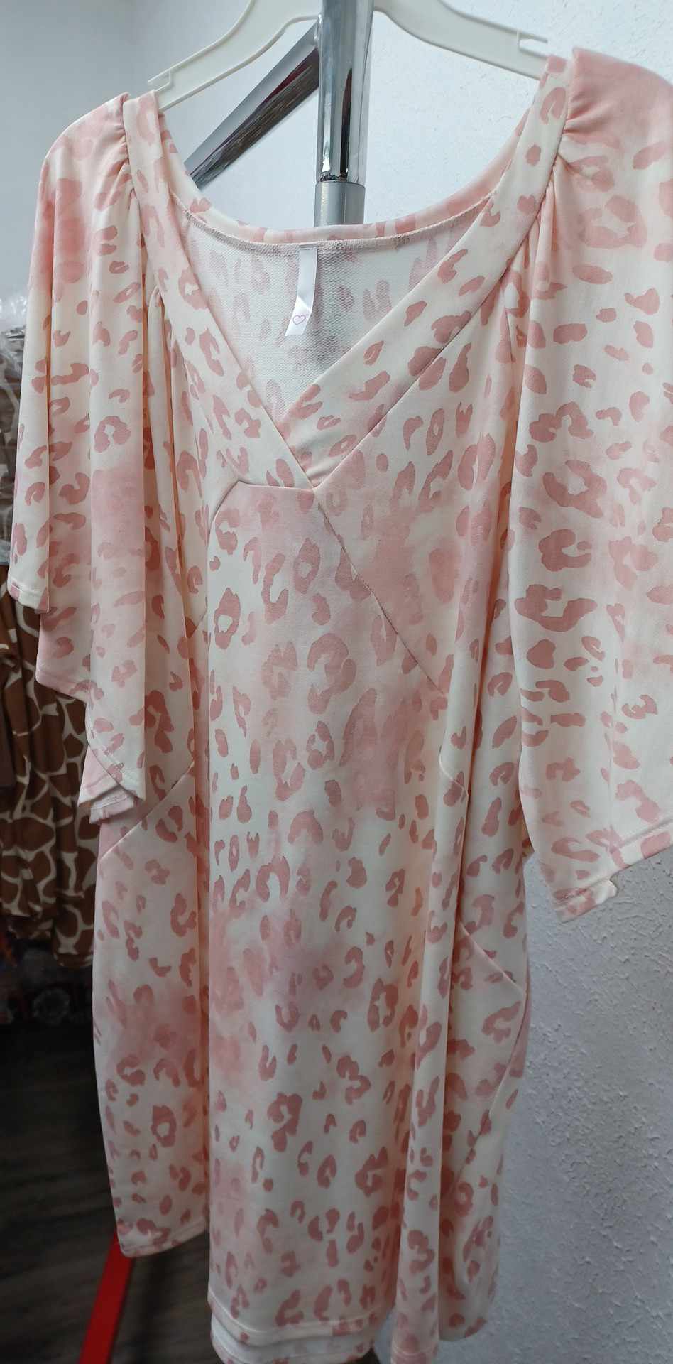 Pink White Leopard V Neck Shirt Top