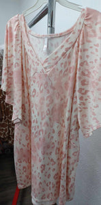 Pink White Leopard V Neck Shirt Top