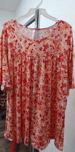 Pink Orange Small Print Floral Shirred Shirt Top