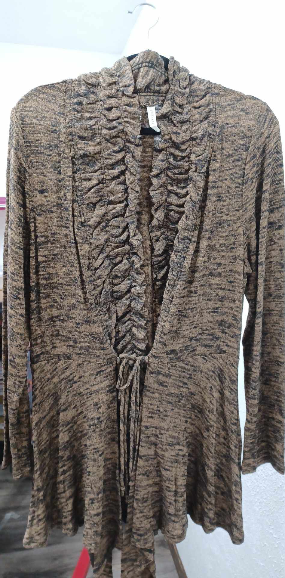 Brown Black Ruffle Front Cardigan
