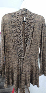 Brown Black Ruffle Front Cardigan