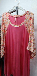 PSFU Pink Shirt Top w Cute Floral Sleeves