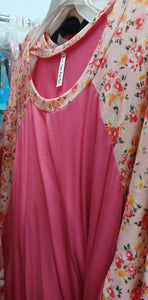 PSFU Pink Shirt Top w Cute Floral Sleeves