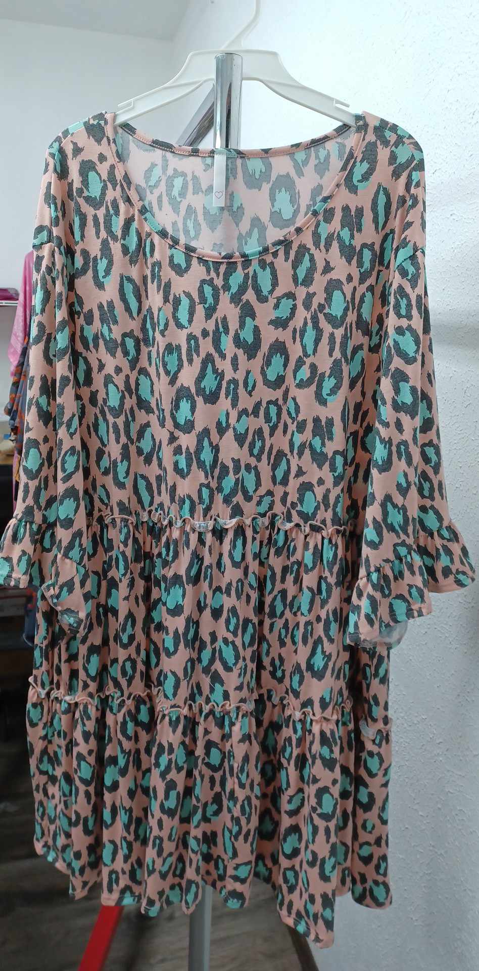 Pink Turquoise Leopard Tiered Shirt Top Tunic