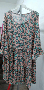 Pink Turquoise Leopard Tiered Shirt Top Tunic