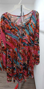 Pink Teal Orange Black Tie Neck Shirt Top