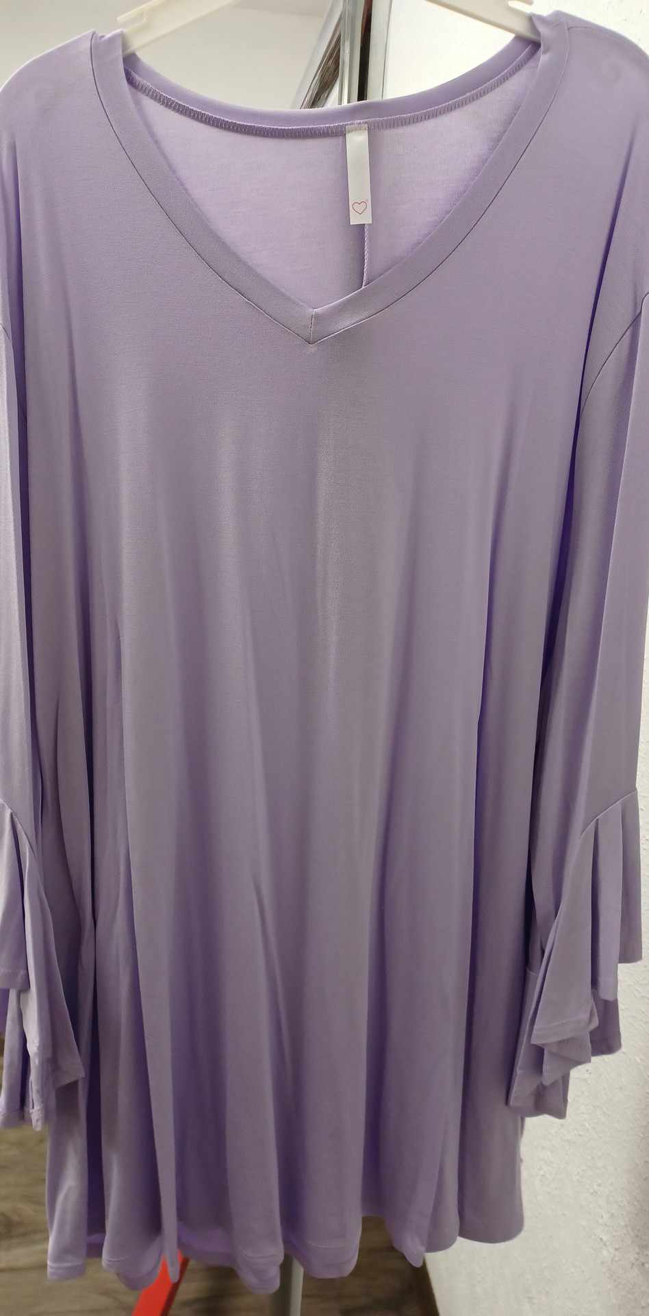 Solid Purple Shirt Top V Neck Ruffle Sleeves