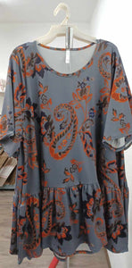 Gray Blue Orange Paisley Shirt Top