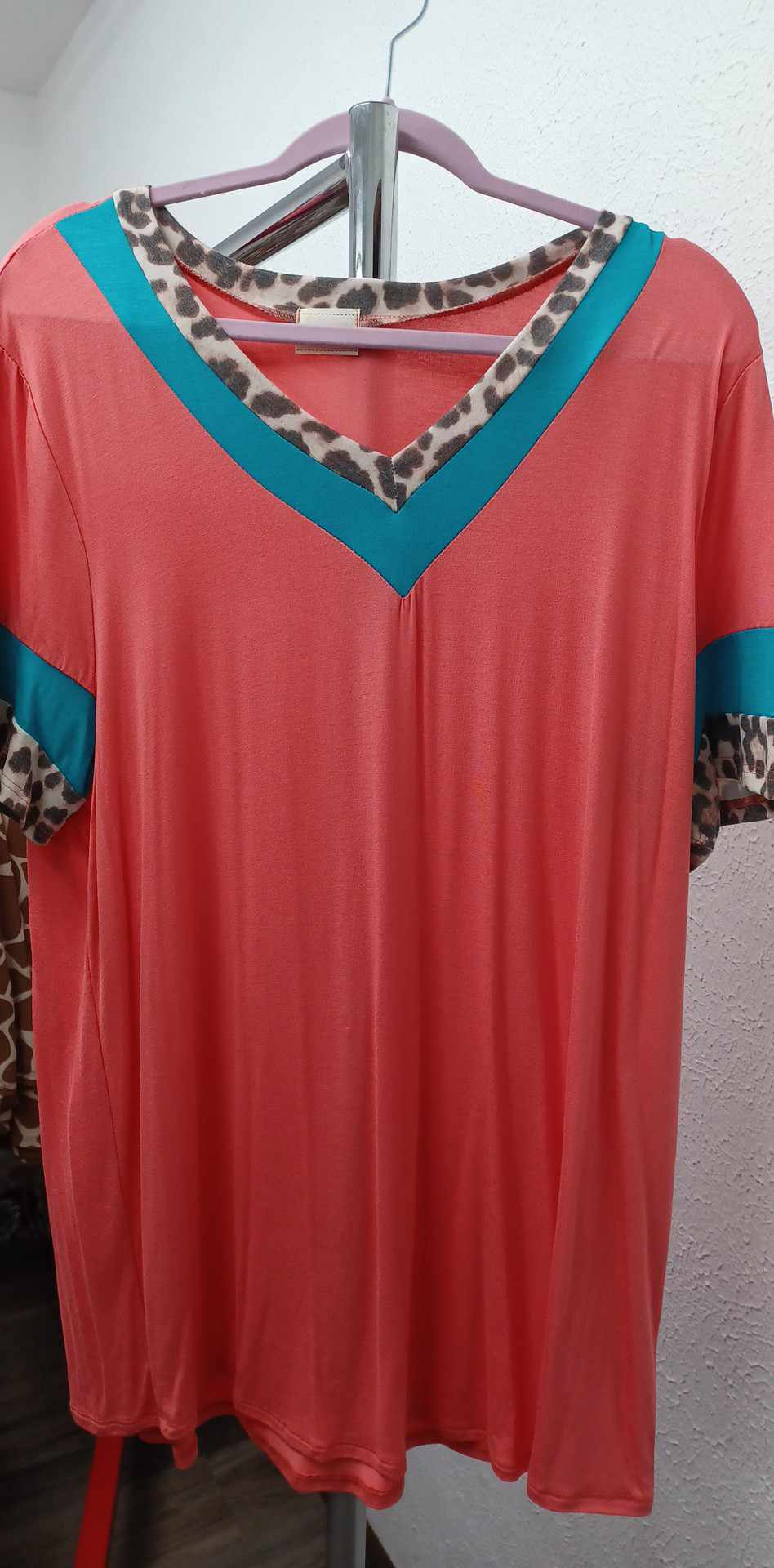 Coral Teal Leopard Shirt Top