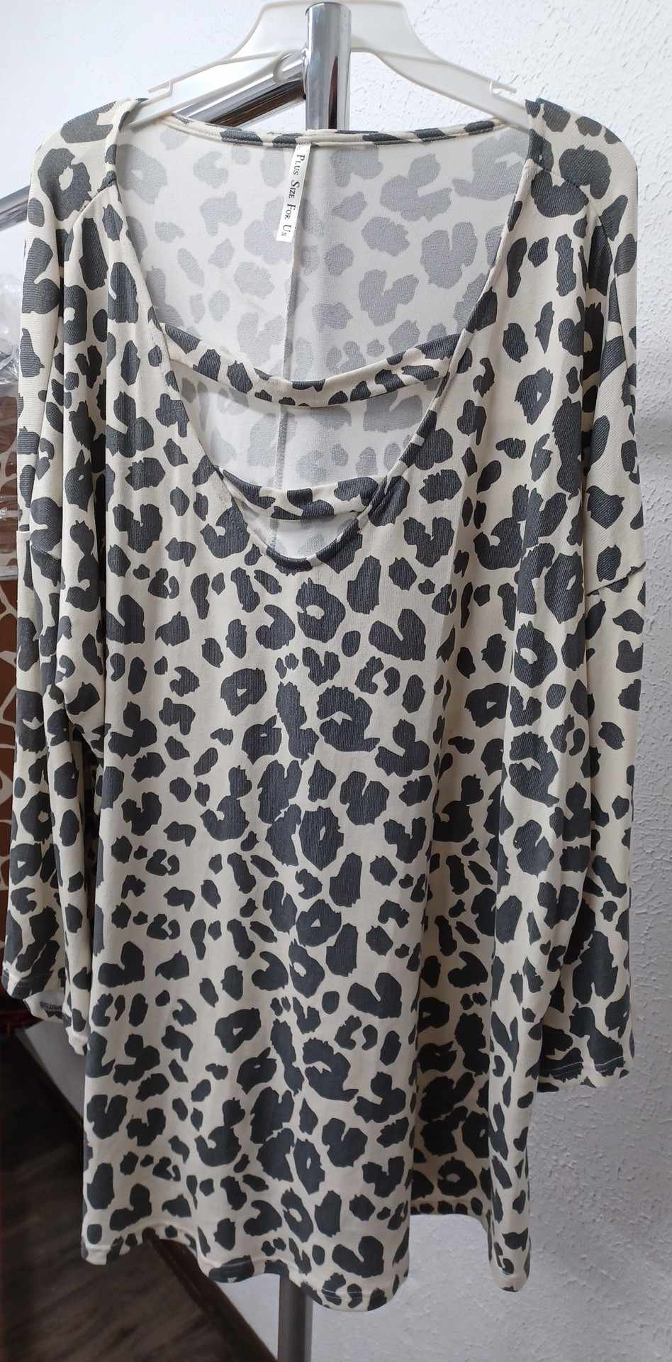 PSFU Gray Beige Leopard Shirt Top Strappy Neckline