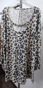 PSFU Gray Beige Leopard Shirt Top Strappy Neckline