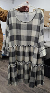 Ivory Gray Plaid Tiered Shirt Top