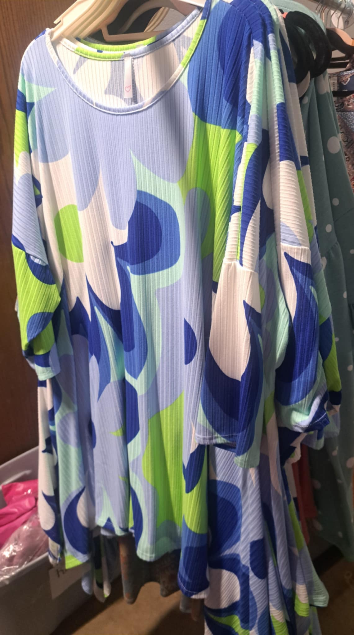 Blue Green Big Retro Floral Sharkbite Shirt Top Tunic