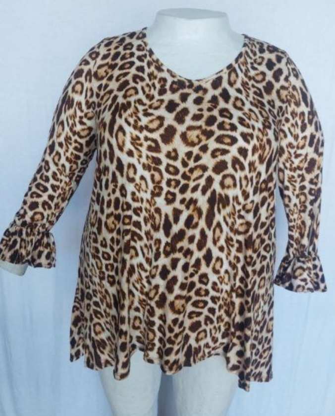 PSFU All Leopard Shirt Top with Banded Ruffle Sleeves