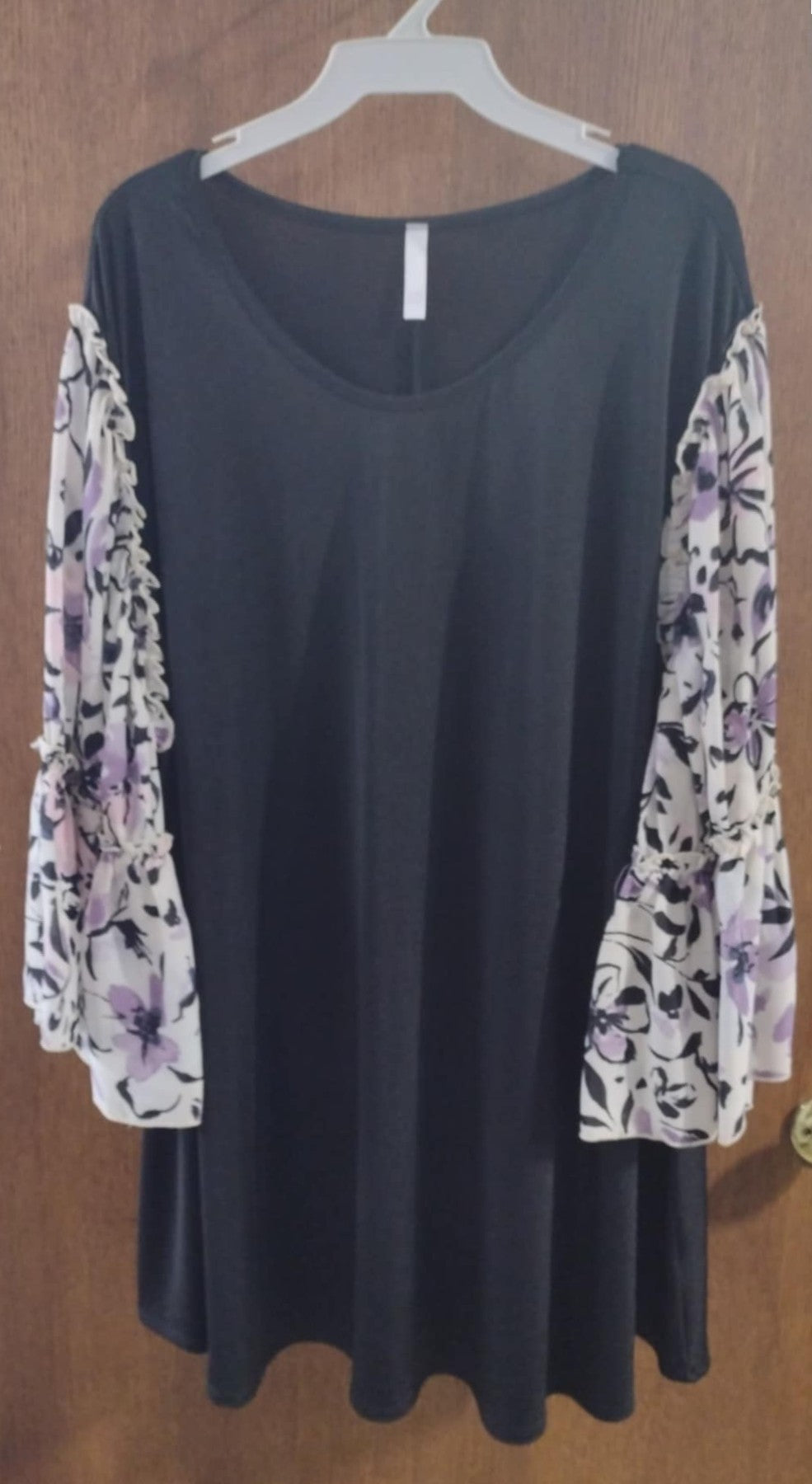 Black Shirt Top w Purple Floral Sleeves