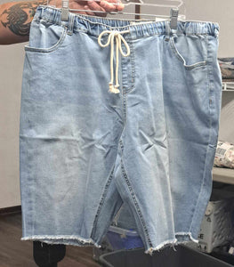 Denim Bermuda Elastic Waist Short Shorts
