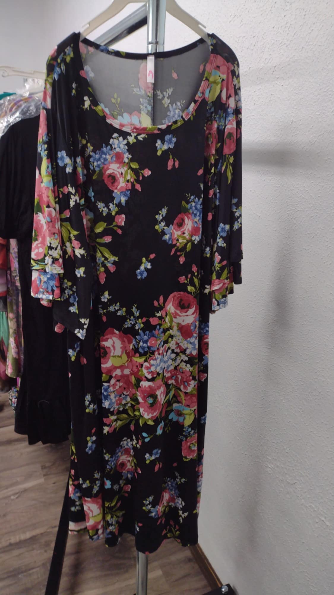 Navy Pink Floral Dress w Pockets
