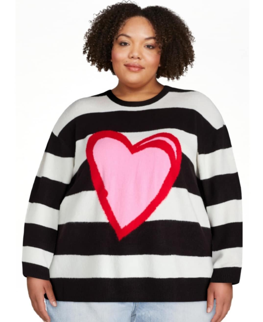 Black & White Pink Red Heart Sweater Shirt Top