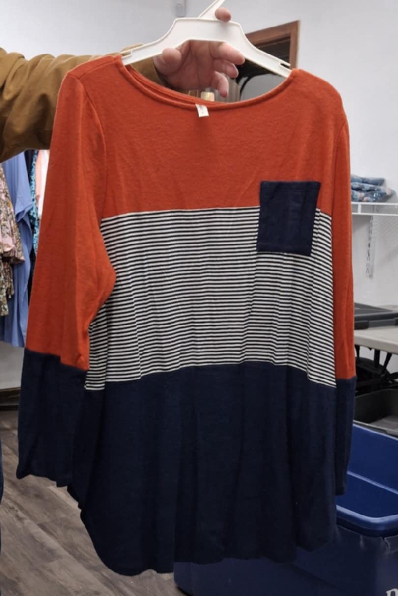 Red Navy Stripe Pocket Shirt Top