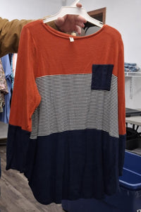 Red Navy Stripe Pocket Shirt Top