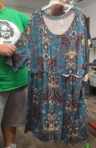 Teal Multi Print Long Shirt Top Tunic