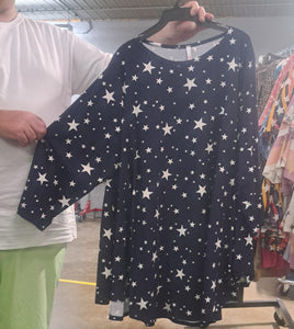 Navy Blue Star Shirt Top 3Qtr Sleeves