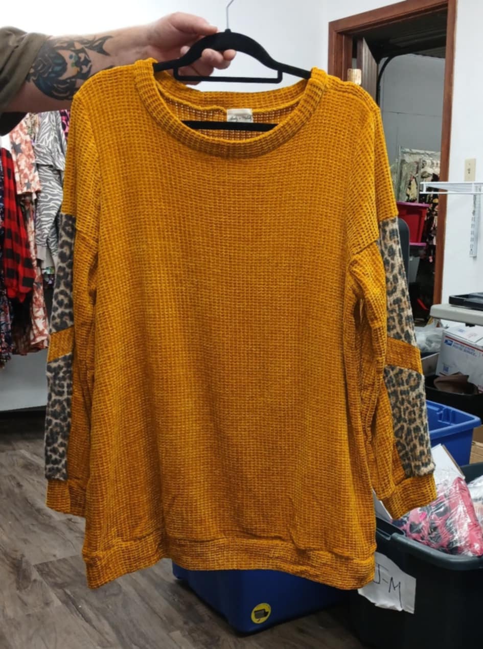 Gold Leopard Sleeve Sweater Top