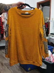 Gold Leopard Sleeve Sweater Top