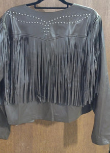 Brown Faux Leather Fringe Jacket
