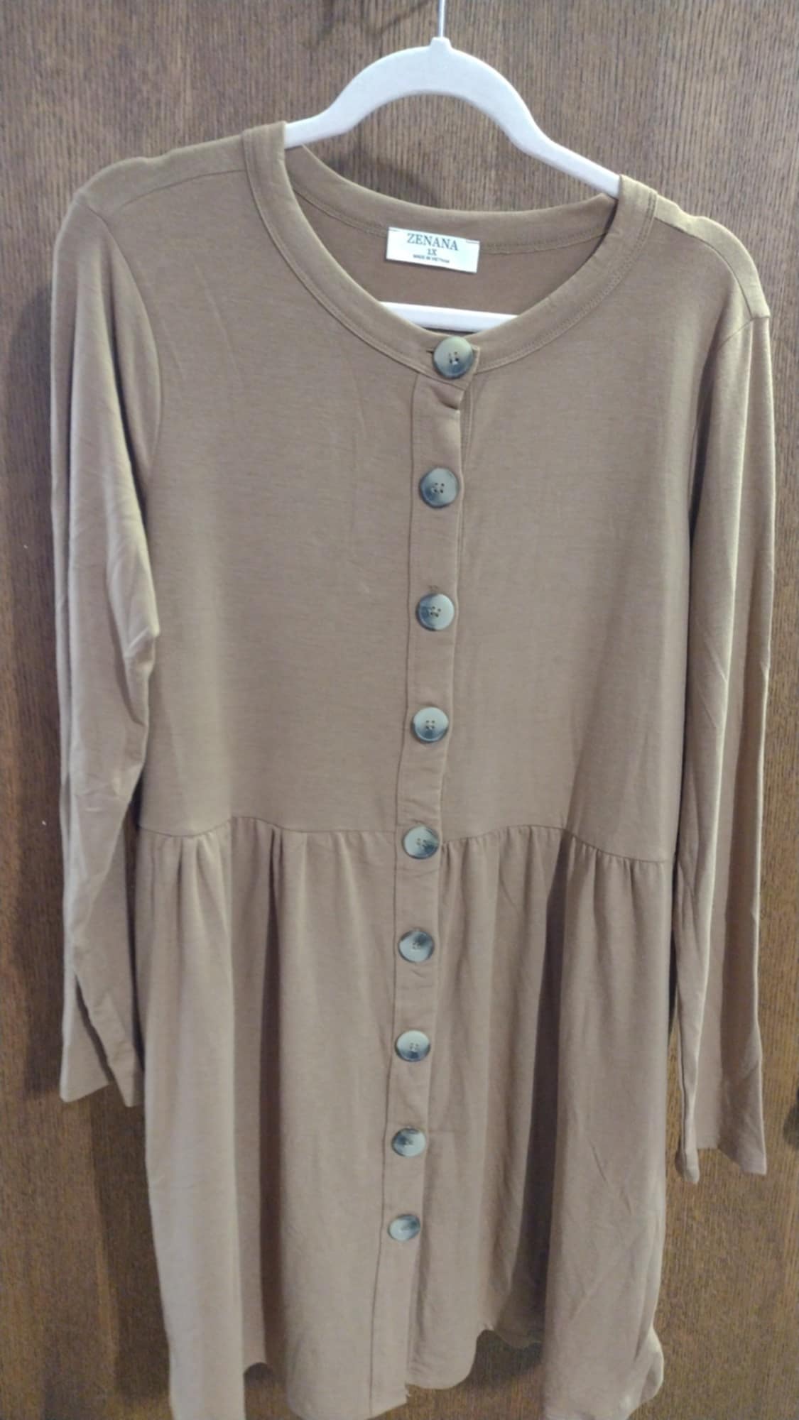 Beige Brown Button Shirt Top or Dress
