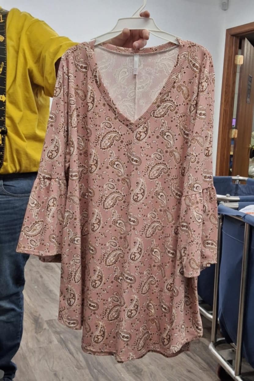 Pink Paisley V Neck Shirt Top