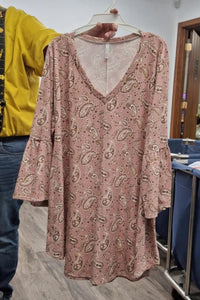 Pink Paisley V Neck Shirt Top