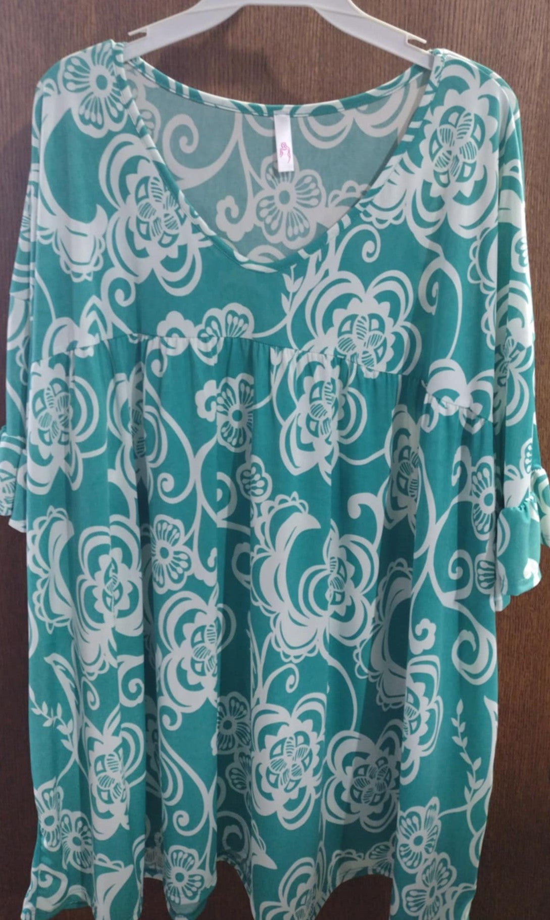 Mint & White Design Shirred Shirt Top