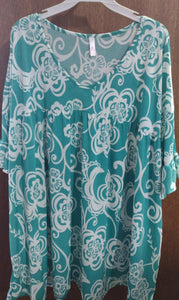 Mint & White Design Shirred Shirt Top