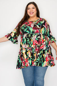 Beautiful Black Tropical Tiered Shirt Top