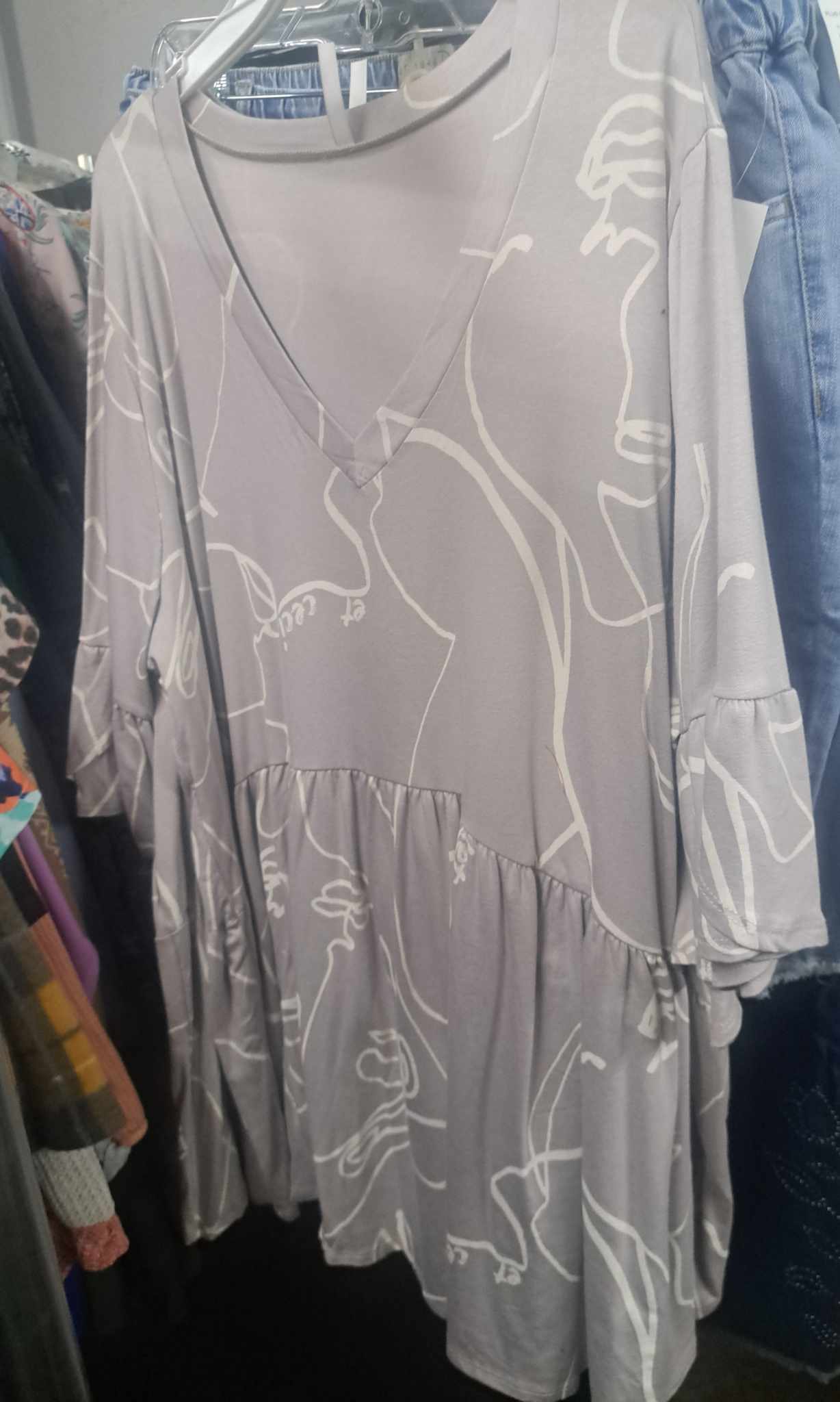 Gray Design Babydoll Shirt Top
