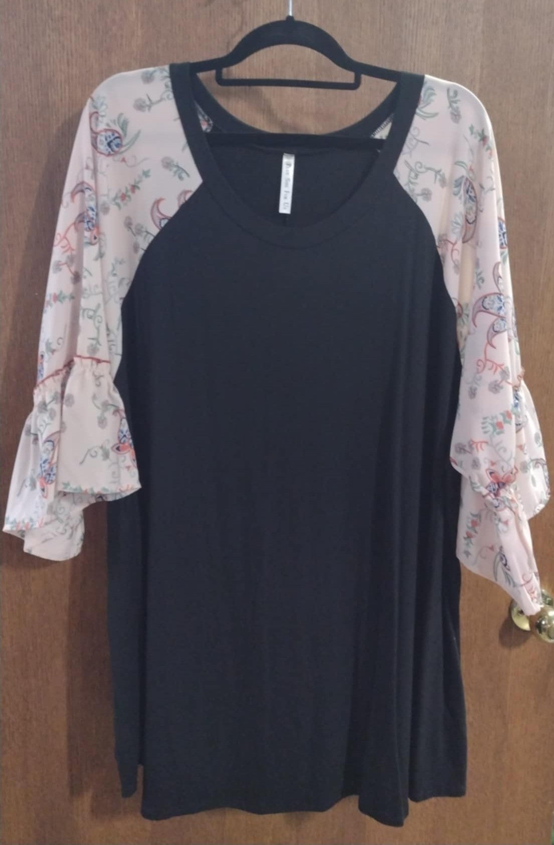 PSFU Black Shirt Top w Pink Paisley Sleeves