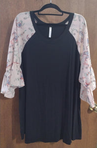 PSFU Black Shirt Top w Pink Paisley Sleeves