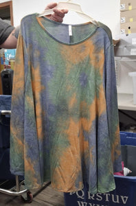 Green Orange Blue Tie Dye Long Sleeve Shirt Top