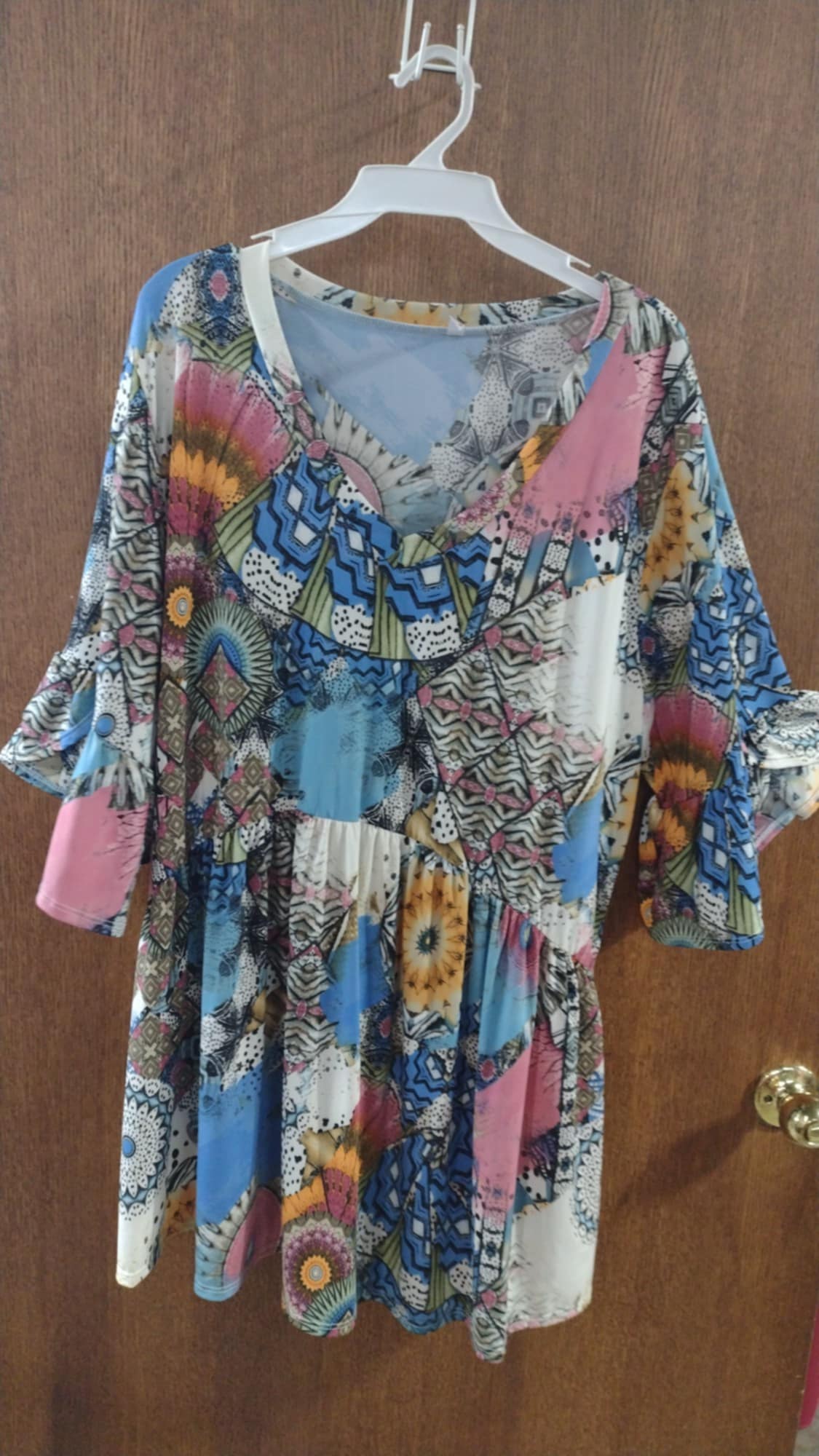 Blue Pink Medallion Babydoll Shirt Top