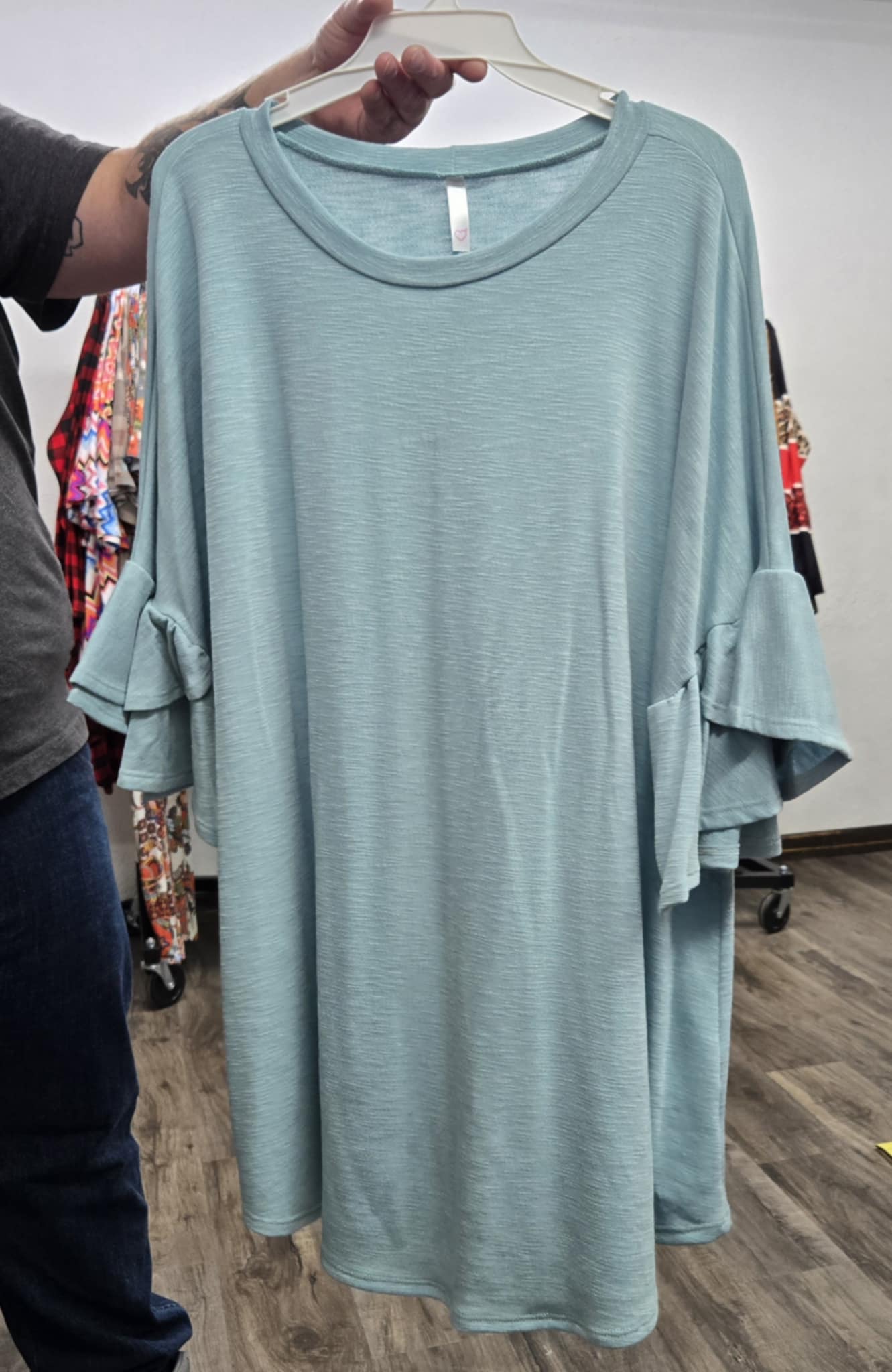 All Mint Ruffle Sleeve Shirt Top
