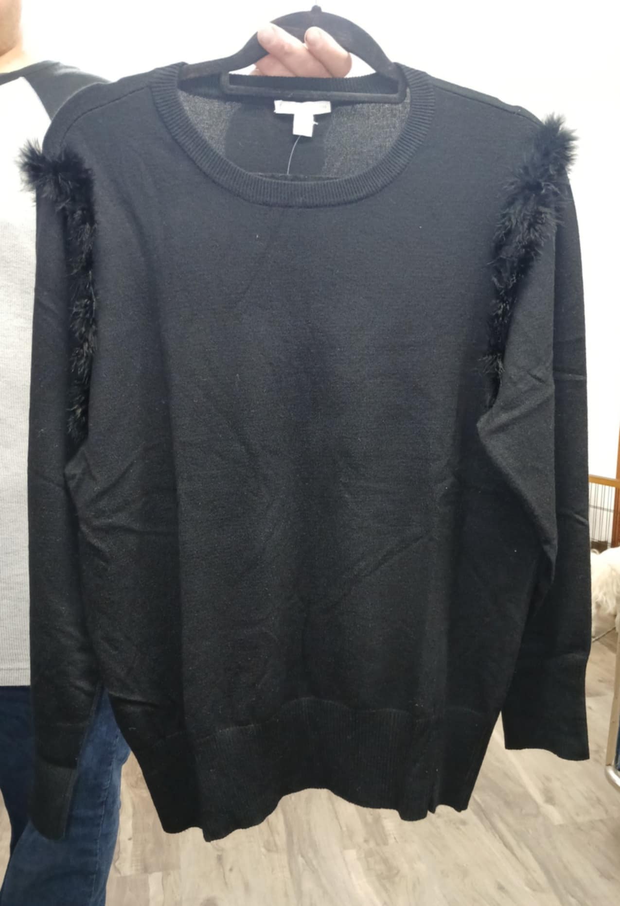 Awesome Black Fur Sweater Knit Shirt Top