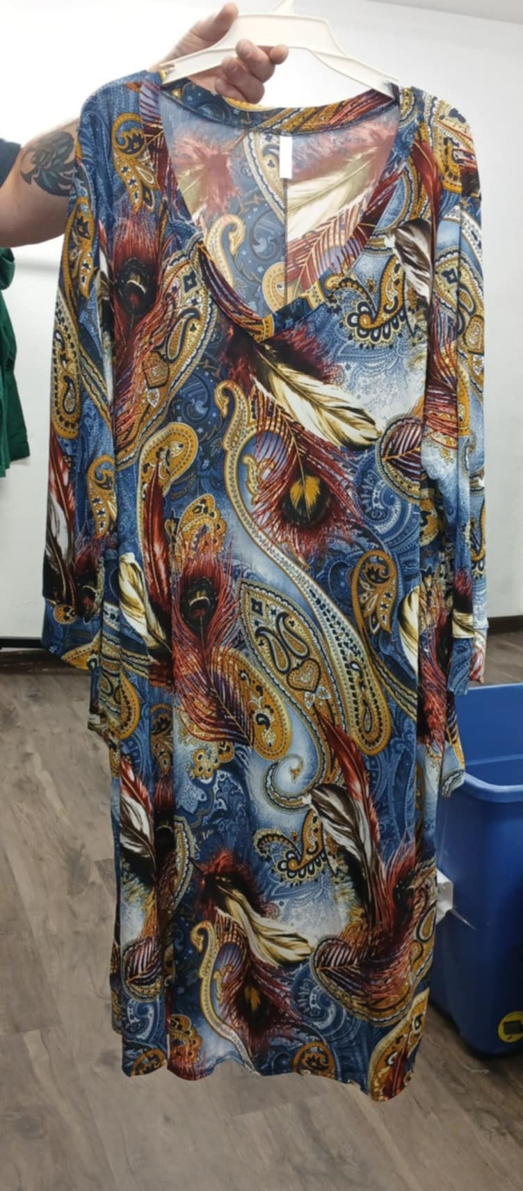 Blue Gold Burgundy Feather Paisley Dress